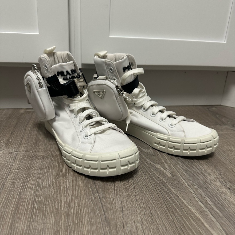 Prada High Top Sneakers Nylon Zip-Pouch White
